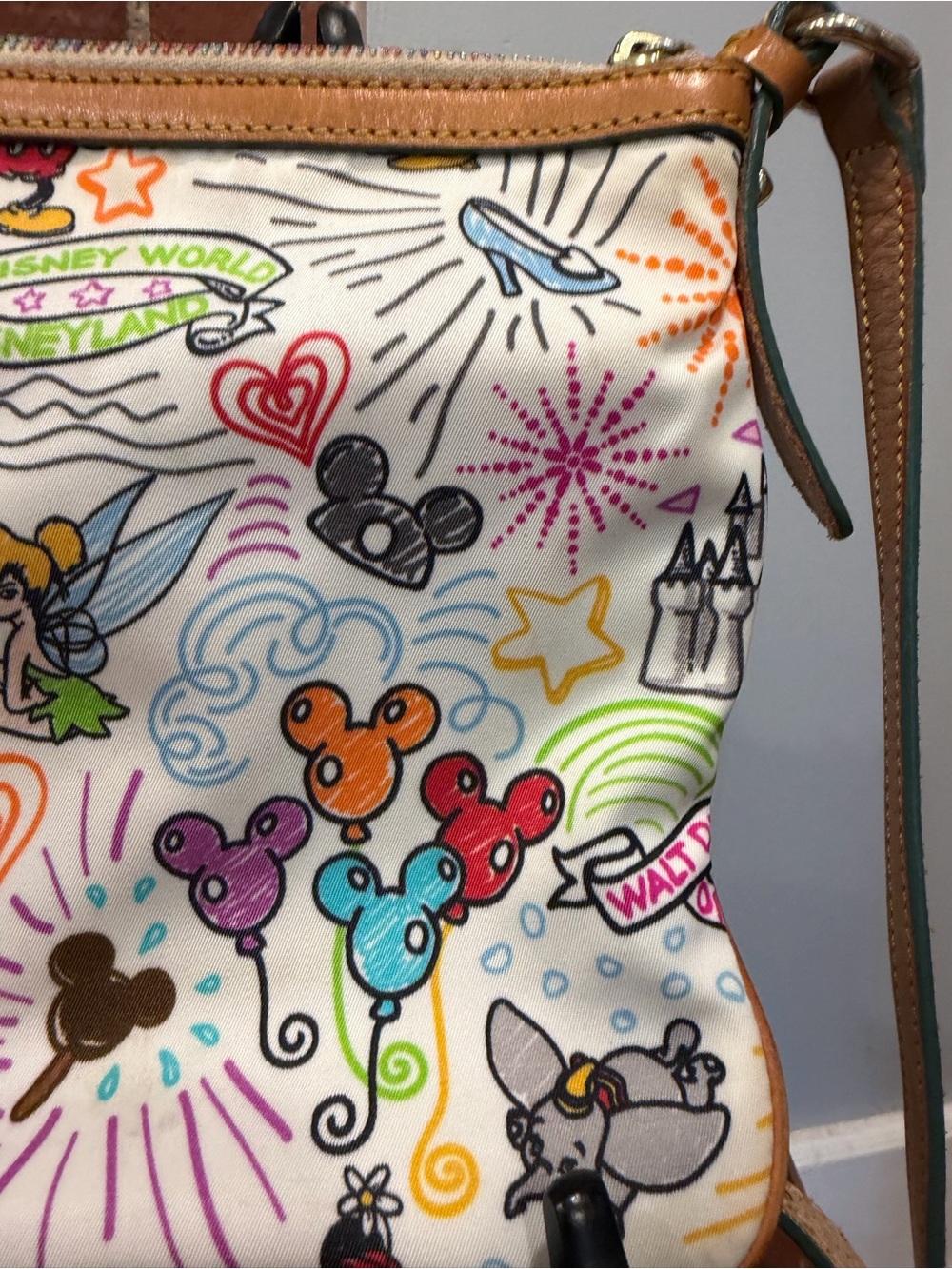 Disney Dooney Bourke Sketch Crossbody Bag Heart Charm Mickey Castle Nylon Purse - Picture 9 of 16